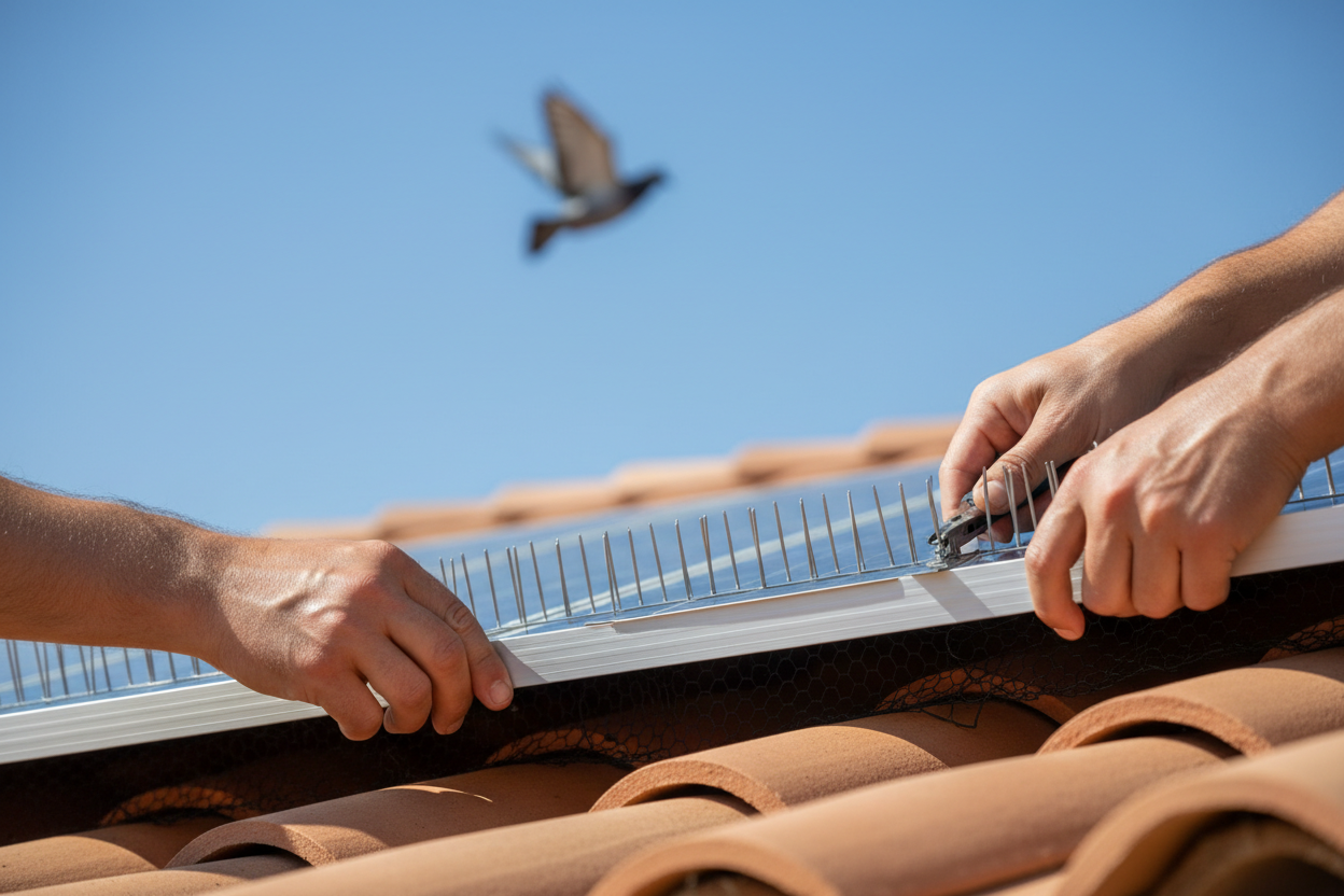 Dépigeonnage et pose de pics anti-oiseaux sur panneaux solaires à Nice